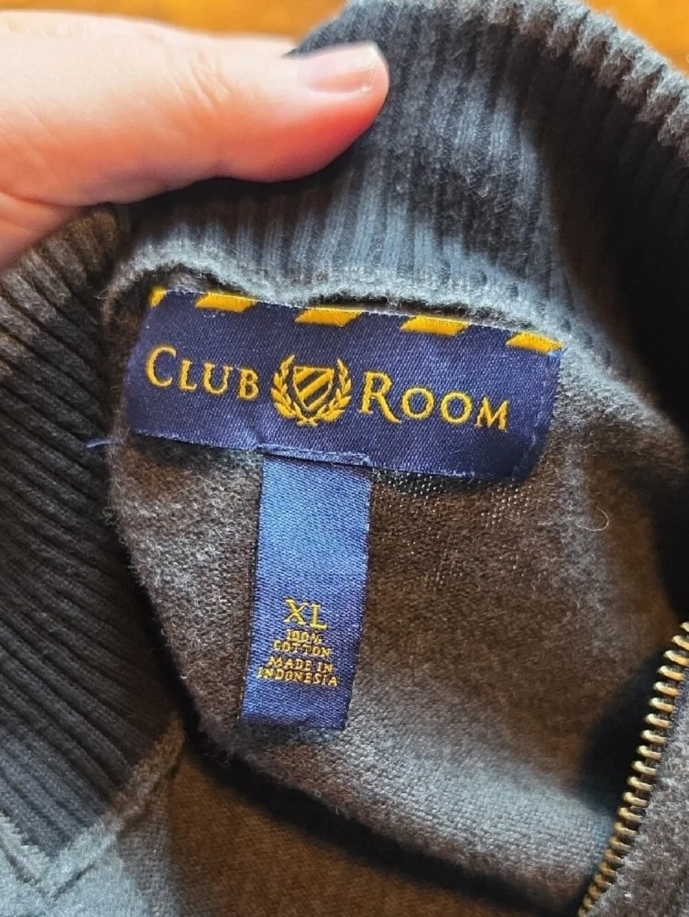 CLUB ROOM | Gray Full Zip Mock Neck Cotton Sweater Elbow Patch Men's | XL
